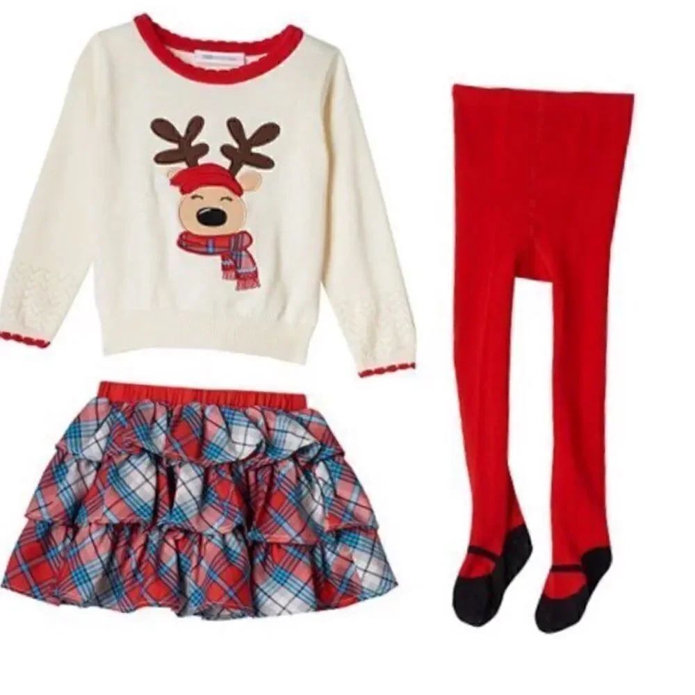 Girls Bonnie Jean 12M 3 piece Reindeer Dress Set